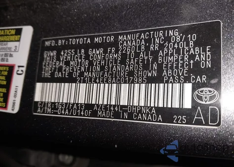 2010 Toyota Matrix S z USA, uszkodzony, nr VIN 2T1LE4EE8AC017985